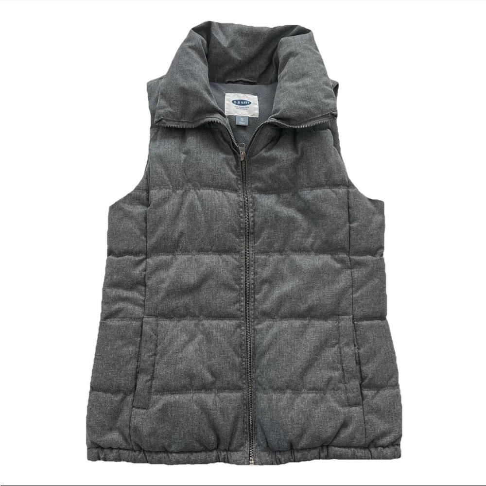 Old Navy Fleece Lined Puffer Vest Womens XS Gray Full Zip Up Insulated Winter